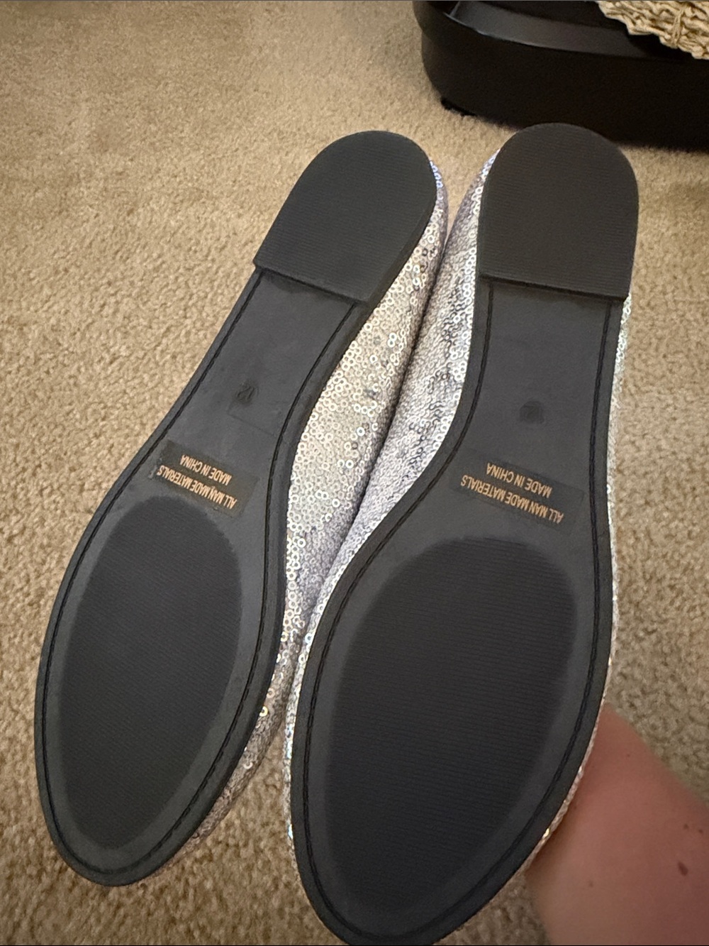 Sequin Ballet Flats with Bow - Women's Silver - Picture 3 of 3